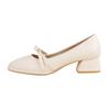 Sapatilhas de Salto Grosso de Couro Macio para Mulheres 2025 Novo Estilo Raso Laço Mary Jane Sapatos Femininos Sapatos de Trabalho Profissional para Mulheres