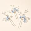 Accesorios para el cabello de novia para boda, 3 grupos de horquillas para el cabello con forma de U de color azul polvoriento y blanco de cuatro hojas, horquillas para el cabello, Europa y Estados Unidos, transfronterizos, calientes