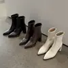 Botas Elásticas Super Stretch Femininas Botas Emagrecedoras Outono Inverno Nova Chegada Bico Fino Zíper Traseiro Salto Alto Bloco Botas Elásticas para Tornozelo Femininas Tamanho Grande 42