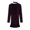 Vestido Sexy de Manga Larga con Cintura Fruncida Estilo Americano para Mujer, Colección Primavera, con Bufanda Interior, Cuello en V, Resaltando la Cintura, Vestido Ceñido