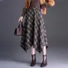 Saia Plaid de Cintura Alta Personalizada para Mulheres, Outono/Inverno, Comprimento Médio, Emagrecedora, Irregular, Retrô, Versátil, Elegante, Combina com Tudo