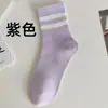 Meias de Algodão Puro para Mulheres, Meias Esportivas de Cano Médio com Duas Listras, Absorventes de Suor e Respiráveis para Badminton, Meias de Corrida, Meias Longas, Fábrica de Meias Zhuji