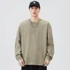2025 Nova Camiseta de Manga Longa Outono Masculina Gola Redonda Solta Base Versátil Pulôver Bordado Camiseta Bordada