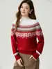 Suéter 100% Cachemir Puro para Mujer Otoño Invierno Nuevo Fair Isle Engrosado Cuello Medio Alto Tejido Pulóver Suéter de Manga Larga