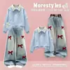 Traje Casual de Moda Primavera y Otoño Estilo Nuevo Bloques de Color Moda Sudadera con Cuello Polo Lazo Jeans Conjunto de Dos Piezas