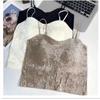 Terciopelo Dorado Hermosa Espalda Ropa Interior Femenina Una Pieza Copas Fijas Tirante Ajustable Tirante Color Sólido Corte Ajustado Cuello Redondo Chaleco para Mujer