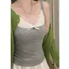 Top Camisola Estilo Doce Fresco Desejo Puro com Laço e Renda para Mulheres com Bojos Roupa Íntima Roupa Externa Lindo Top nas Costas
