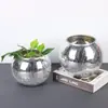 Venta al por mayor de caja completa de fábrica jarrón de cristal redondo Flor de Hielo chapado en oro plata arreglo floral de boda jarrón de vidrio soplado agrietado