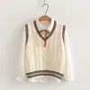 Conjunto de Duas Peças Outono 2026 Novo Estilo Japonês Estilo Universitário JK Cores Sólidas Tricô Colete + Camisa Tie-Dye