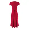 Vestido de Cintura con Estampado de Lunares Rojos Retro Francés de Manga Corta con Encaje en V para Mujer Estilo Vacaciones Falda Larga