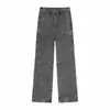 Jeans de trabajo plisados Cleanfit para hombre, pantalones lavados de corte slim, jeans acampanados de pierna recta de la alta calle americana