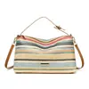 Bolsa de Palha Color Block da Moda Verão Novo Estilo Ins Simples Casual Bolsa de Balde Elegante Grande Capacidade Bolsa de Ombro