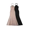 1621-26 Vestido Largo Liso de Verano Estilo Coreano Ajustado de Cuello Halter