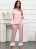 Pijamas de Amazon Europeos y Americanos Primavera y Verano de Gama Alta con Volantes de Manga Larga Estilo Palacio Ropa de Casa Pijamas Dulces para Niñas