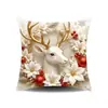 Funda de Cojín Navideño Estampada Madou Trabajo de Voluta Retro Reno Árbol de Nieve Regalo para Personas Mayores Cálido Albaricoque Funda de Cojín para Sofá