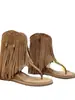 Versión de Piel de Vaca de Chanclas Retro de Verano Frescas con Borlas y Diseño Hueco para Mujer con Aumento Interno de Altura, Diseño de Tira entre los Dedos del Pie, Adecuadas para Uso en Exteriores, Sandalias de Playa y Botas