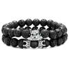 Conjunto de pulseiras de pedra natural com contas transfronteiriças, duas peças, Coroa cabeça de lobo zircônia, pulseira masculina, atacado de fábrica
