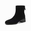 Botas Elásticas Adelgazantes de Moda Estilo Británico 5cm Otoño/Invierno 2026 Nuevas Puntera Cuadrada Tacón Grueso Cremallera Trasera Tacón Alto Botines Bajos