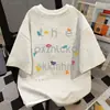Camiseta Informal de Estilo Americano con Estampado de Letras, Parches, Manga Corta para Pareja, para Mujer, Verano 2026, Algodón Puro, Top Falso de Dos Piezas para Hombre