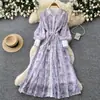 Vestido de estilo romántico francés con mangas acampanadas y bordados elaborados, vestido largo de línea A para mujer que estiliza la cintura, vestido elegante y con estilo