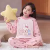 Conjunto de Pijama de Coral Fleece con Cuello Redondo de Dibujos Animados para Niñas, Popular, Manga Larga, Invierno, Franela, para Estudiantes de Secundaria
