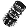 Conjunto de 4 pulseiras de couro com tachas estilo punk, pulseiras personalizáveis ​​para montar seu próprio look, pulseiras de rock urbano modernas e estilosas.