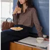 Camisa retro de rayas estilo francés soligther de manga larga para mujer, nueva colección otoño 2026, corte holgado, tejido cepillado