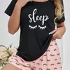 Pantalones Cortos Negros Finos de Manga Corta Transfronterizos Europeos y Americanos para Mujer, Pijama Transpirable de Cuello Redondo de Talla Grande para Exportación para Mujer, Ropa Casual para el Hogar