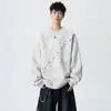 Sudadera con capucha tie-dye, corte asimétrico, bordado, cuello redondo, para hombre, otoño, holgada, manga larga, capa interior, peso pesado, moderna, casual, ropa de otoño