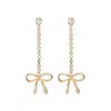 Pendientes Largos para Mujer Estilo Ins con Borla y Lazo, Metal Brillante con Diamantes, Elegantes y Encantadores, Venta Caliente Transfronteriza Europea y Americana
