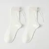 Calcetines de Verano Finos para Mujer hasta la Pantorrilla con Encaje y Lazo, Calcetines Huecos Transpirables Estilo Escuela Japonesa Miu Estilo Ballet