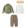 Roupas para Crianças Maiores Conjunto Infantil Camisa Xadrez Meninos e Meninas Calça Comprida Conjunto de Três Peças Moda Primavera e Outono Casual Camiseta Gola Redonda