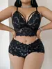 Conjunto de Sujetador de Encaje Europeo y Americano Ajustado Transparente para Dormir, Lencería Seductora, Ropa de Casa Tallas Grandes para Mujer