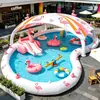 Alberca inflable con carpa, diseño de caricatura, para niños y adultos, tina de natación exterior de PVC engrosado con tobogán