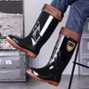 Botas de chuva impermeáveis estilo militar de cano alto com solas de borracha, botas de borracha antiderrapantes, sapatos de água de cano curto para cozinha masculinos, botas de chuva