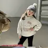 Sudadera con capucha de terciopelo para niñas Otoño e Invierno Lindo Moño Top Casual Pantalones Acampanados Traje de Bebé Ins
