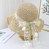 Sombrero de Paja Tulipán con Encaje de Lazo Francés para Mujer Estilo Verano Resort Playa Protección Solar Sombrero de Paja