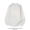 Camiseta de Manga Larga para Hombre, Diseño Geométrico Holgado, Top de Primavera con Cuello Redondo y Costuras Visibles, Marca de Moda