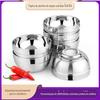 Tigela de Aço Inoxidável 304 Tigela com Isolamento Térmico Tigela de Arroz de Aço Inoxidável de Camada Dupla para Crianças Doméstica Tigela para Macarrão Instantâneo Resistente a Quedas e Conjunto de Hashis