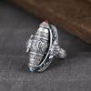 Estilo Étnico Chiba Plata Tailandesa Artesanía Vintage Seis Caracteres Muttera Apertura Giratoria Anillo Giratorio de Plata Tailandesa para Hombres y Mujeres