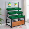 Estanterías de Frutas y Verduras para Supermercados, Exhibidores, Estanterías de Verduras de Múltiples Niveles, Estanterías de Frutas y Verduras para Tiendas de Conveniencia Comerciales, Estanterías de Madera y Hierro