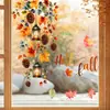 BRUP Temporada de Cosecha de Otoño Pegatinas Decorativas de Ventana para Cafetería Hoja de Arce Acuarela Piña Cono Linterna Hoja Caída Static Cling