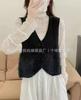 Colete de malha de imitação de zibelina da moda francesa 24 primavera e outono, decote em V, top combinando, look slim, cardigan trespassado, colete para mulheres