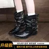 Botines vaqueros western plisados negros para mujer, estilo coreano, nuevos para primavera/otoño, botines sencillos, corte en V, remaches, punta fina, tacón grueso, Botas Martin
