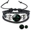 Pulsera de Cuero de Vaca con Cuentas de Piedra de Tiempo de las Doce Constelaciones Luminosas Pulsera Unisex de Cristal Negro