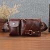 Bolsa de Cintura Masculina Estilo Coreano, Bolsa Multifuncional de Cintura e Peito para Esportes ao Ar Livre, Bolsa Masculina Retro de Couro Bovino de Primeira Camada Venda por Atacado Personalização