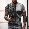 2024 Aliexpress Transfronterizo Amazon Comercio Exterior Manga Corta Serie de Calaveras para Hombre Estilo Retro Estampado Digital Secado Rápido