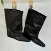 Versión de piel de oveja ~ Botines plisados estilo británico, puntera cuadrada para mujer, con elevador interior, caña ancha, botas vaqueras occidentales, botas de montar hasta la mitad de la pantorrilla