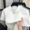 Camisa Polo de Seda Helada para Hombre Secado Rápido Transpirable Refrescante Manga Corta Casual de Negocios Color Sólido Camiseta con Cuello de Solapa y Cremallera Cuello Alto Media Manga