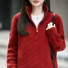 Nuevo Suéter de Punto para Otoño/Invierno 2026 de Lana Pura con Cuello Semi-Alto y Media Cremallera Manga Larga para Mujer Suéter de Lana Retorcida de Color Sólido